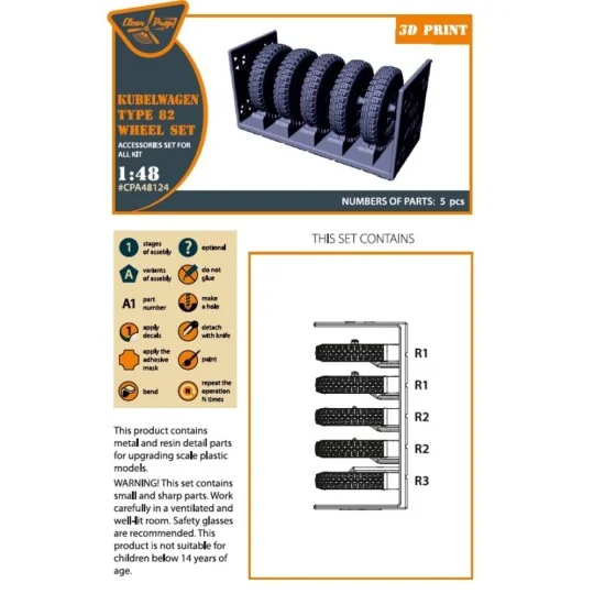 Kubelwagen type 82 Wheel set, 1/48 - Clear Prop Accessories CPA48124 Kubelwagen type 82 Wheel set, 1/48 - Clear Prop Accessories CPA48124