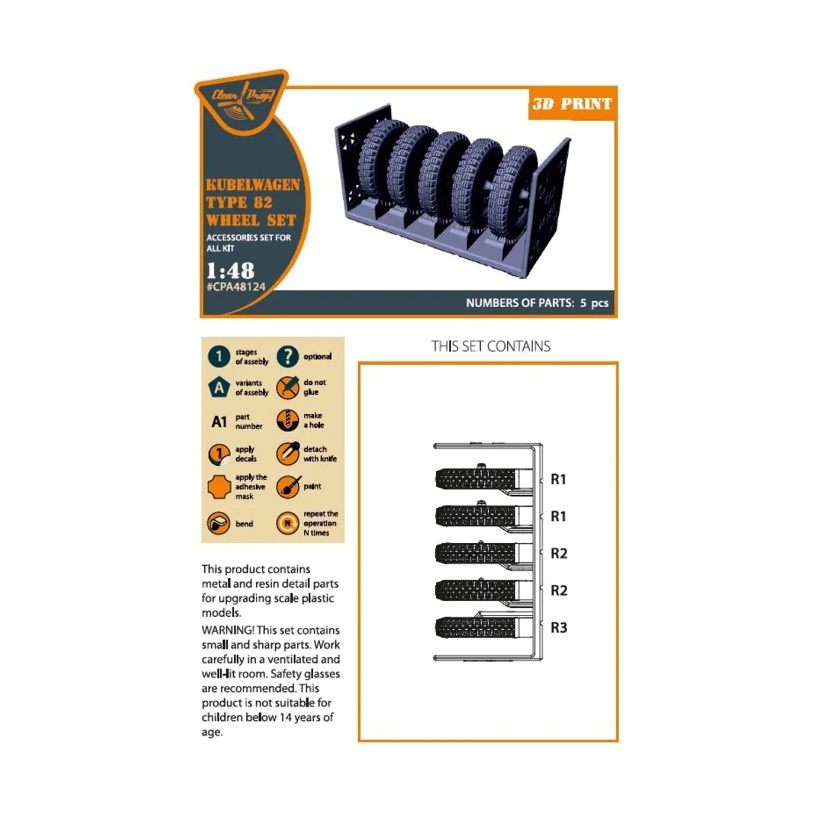 Kubelwagen type 82 Wheel set, 1/48 - Clear Prop Accessories CPA48124 Kubelwagen type 82 Wheel set, 1/48 - Clear Prop Accessories CPA48124