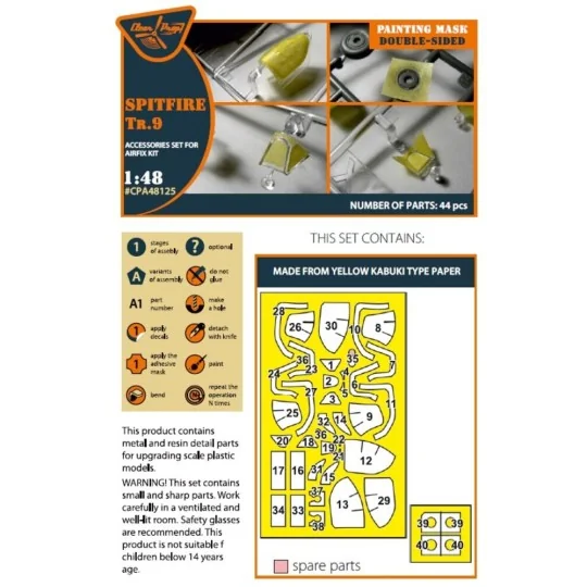 Spitfire Tr.9 double-sided painting mask for Airfix kit, 1/48 - Cle...