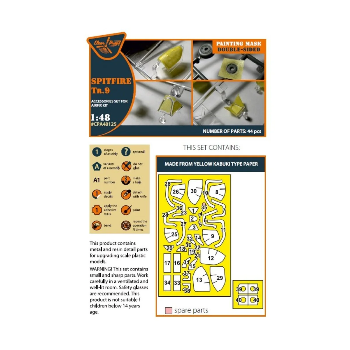 Spitfire Tr.9 double-sided painting mask for Airfix kit, 1/48 - Cle...