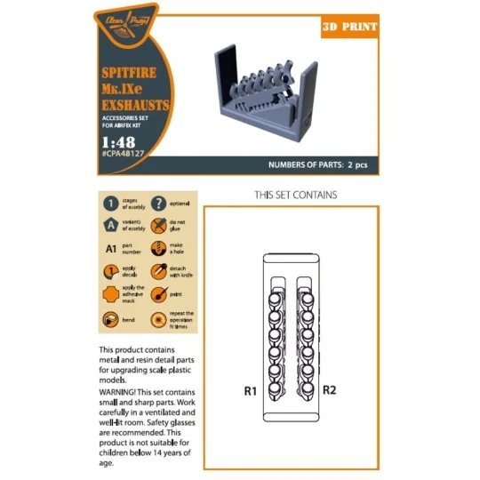 Spitfire Mk.IXe exhausts for Airfix kit, 1/48 - Clear Prop Accessor...