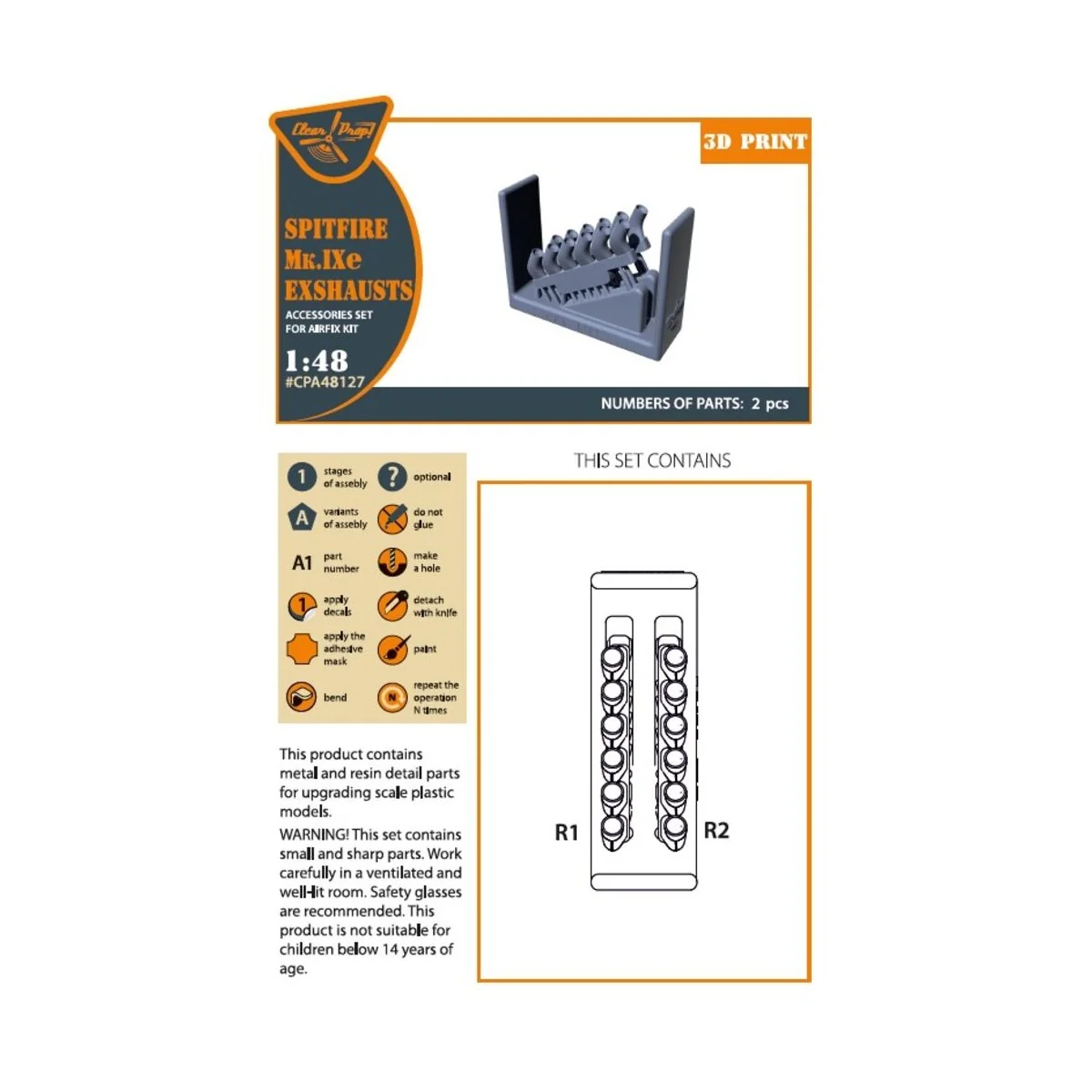 Spitfire Mk.IXe exhausts for Airfix kit, 1/48 - Clear Prop Accessor...
