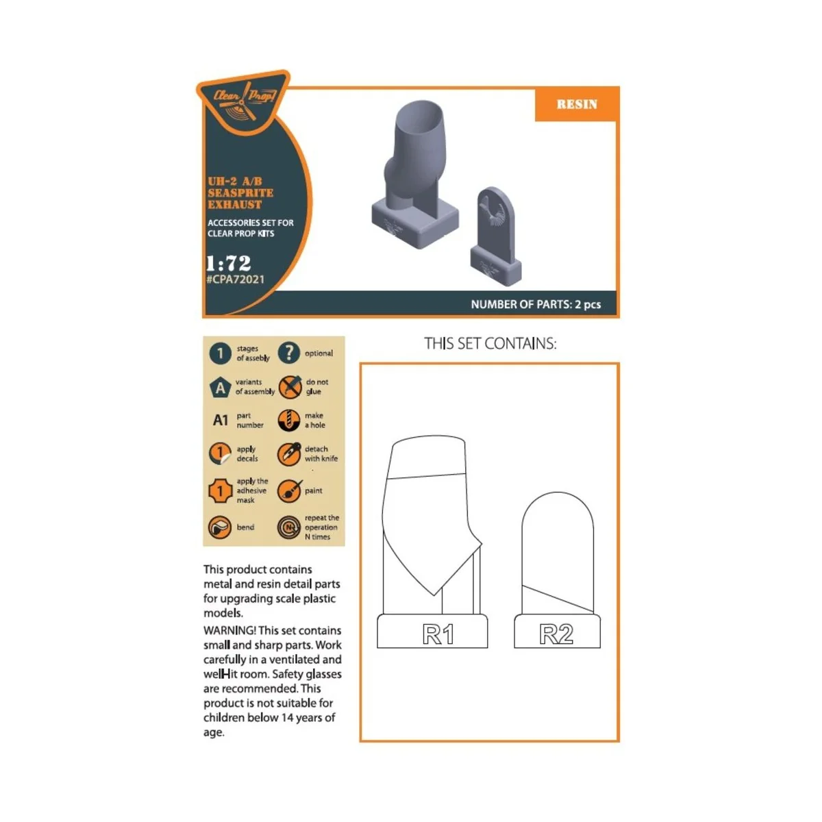 UH-2 A/B SEASPRITE resin exhaust for CP kit CP72002, 1/72 - Clear P...