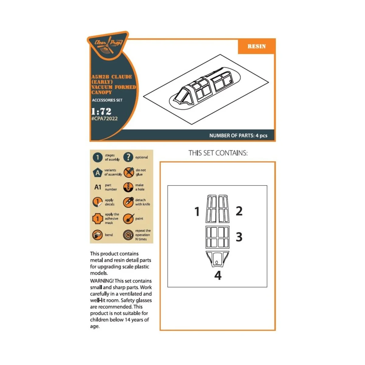 A5M Claude (early version) vacuum formed canopy for CP kits CP72006... A5M Claude (early version) vacuum formed canopy for CP kits CP72006...