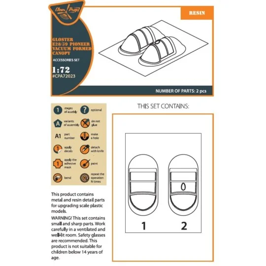 Gloster E28/39 Pioneer vacuum formed canopy for CP kits CP72001/CP7...