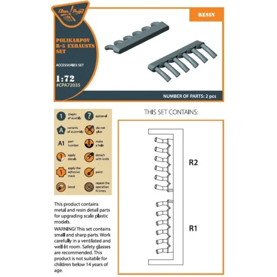 Polikarpov R-5 resin exhausts for AMG kits, 1/72 - Clear Prop Acces...