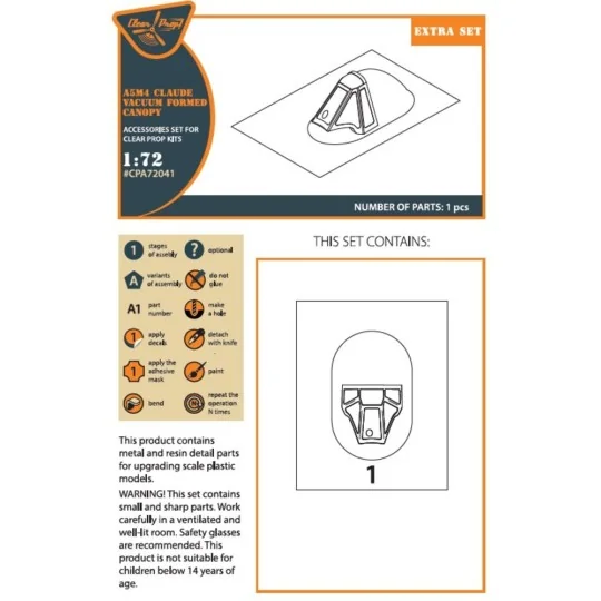 A5M4 Claude vacuum formed canopy for CP kit CP72010, 1/72 - Clear P... A5M4 Claude vacuum formed canopy for CP kit CP72010, 1/72 - Clear P...