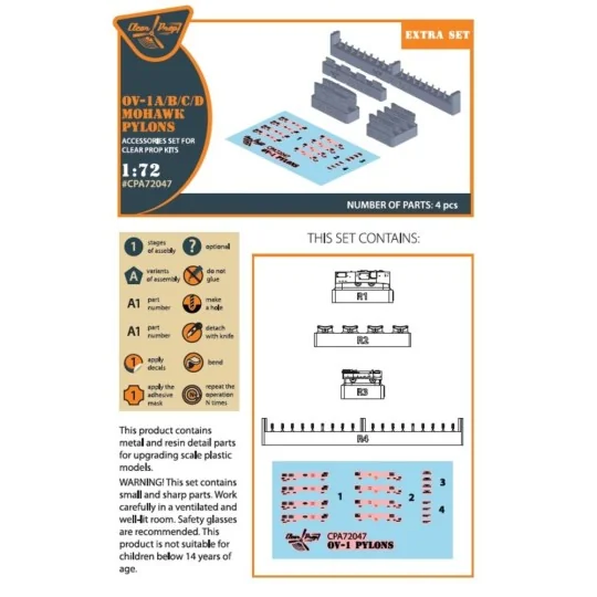 OV-1 A/B/C/D Mohawk pylons for CP kit, 1/72 - Clear Prop Accessorie...
