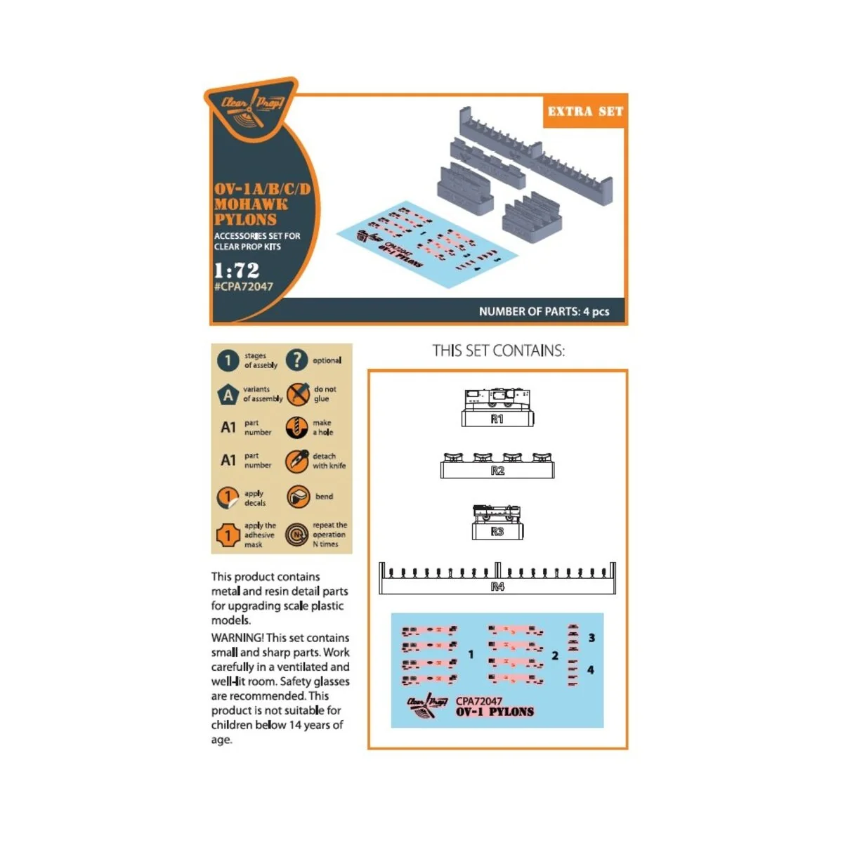 OV-1 A/B/C/D Mohawk pylons for CP kit, 1/72 - Clear Prop Accessorie...