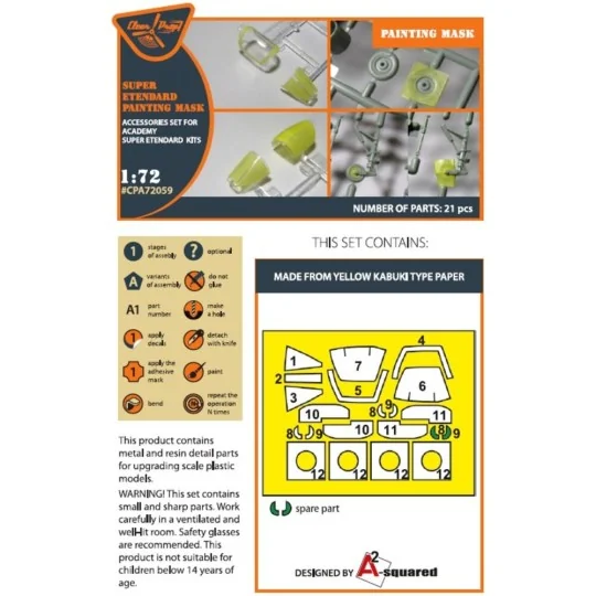 Super Etendard painting mask for Academy kits, 1/72 - Clear Prop Ac...