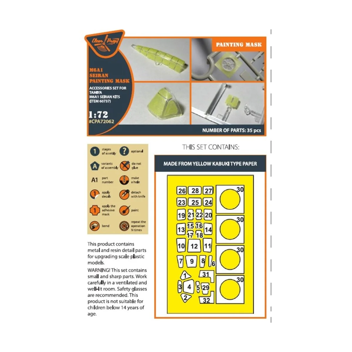 M6A1 Seiran painting mask for Tamiya kit 60737, 1/72 - Clear Prop A...