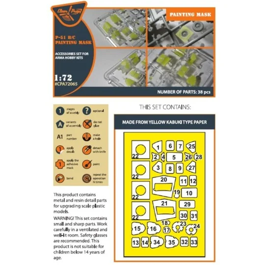 P-51B/C Mustang painting mask for Arma Hobby kits, 1/72 - Clear Pro... P-51B/C Mustang painting mask for Arma Hobby kits, 1/72 - Clear Pro...