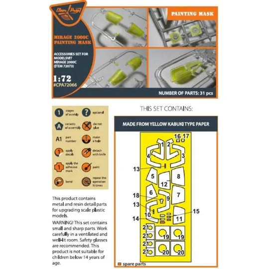 Mirage 2000C painting mask for Modelsvit kit 72073, 1/72 - Clear Pr...