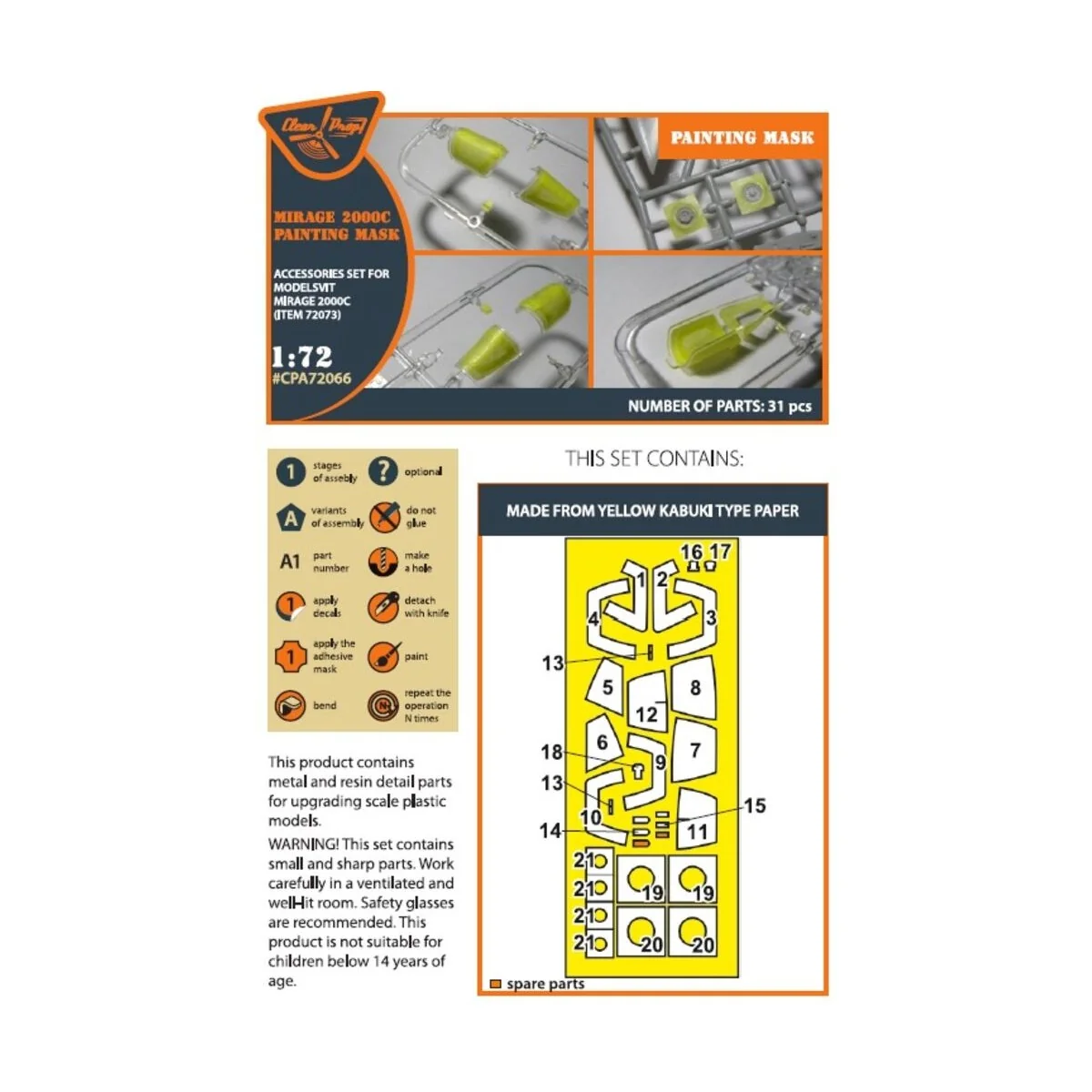 Mirage 2000C painting mask for Modelsvit kit 72073, 1/72 - Clear Pr...