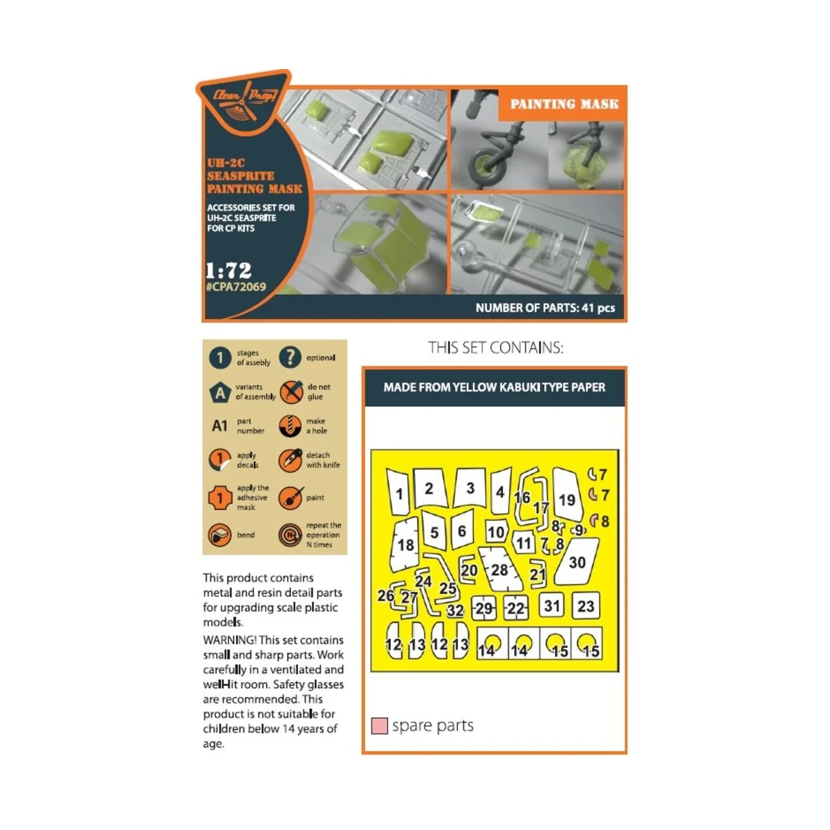 UH-2C SEASPRITE for CP kit painting mask, 1/72 - Clear Prop Accesso...