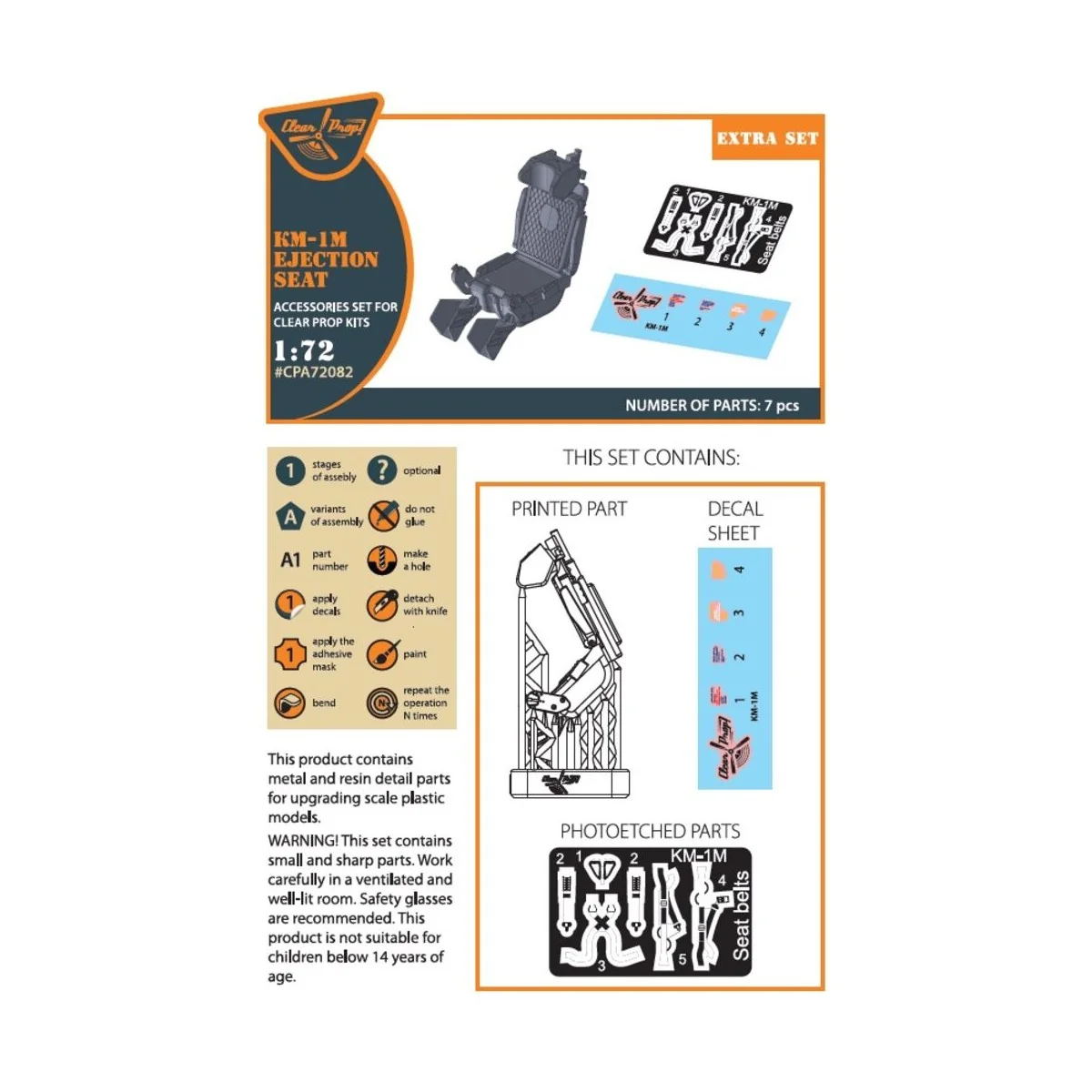 KM-1M Ejection seat for CP kits and other, 1/72 - Clear Prop Access...