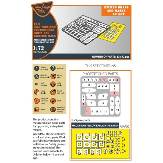 TB.2 PE parts and painting mask x2 set for CP kits, 1/72 - Clear Pr... TB.2 PE parts and painting mask x2 set for CP kits, 1/72 - Clear Pr...