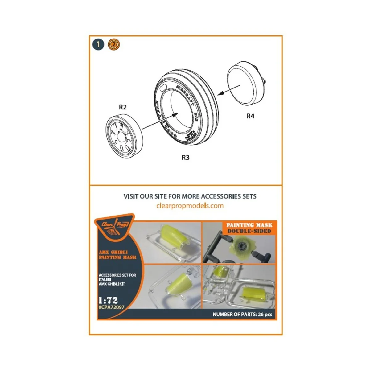AMX, AMX-T Ghibli wheel set for Italeri kits, 1/72 - Clear Prop Acc...