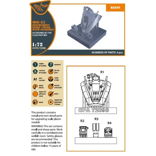 MiG-23 Instrument panel cover with gunsight for CP kits, 1/72 - Cle...