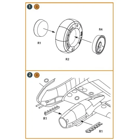 Me-410 B-1/U2/U4/R4 wheel set and exhausts for Airfix kit, 1/72 - C... Me-410 B-1/U2/U4/R4 wheel set and exhausts for Airfix kit, 1/72 - C...