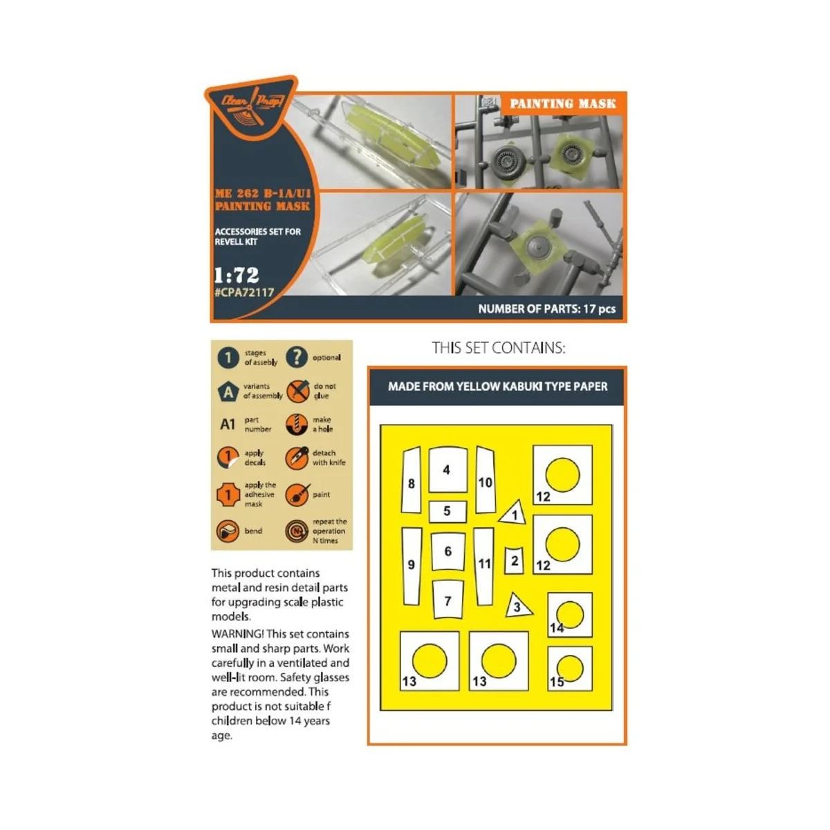 Me-262B-1A/U1 painting mask for REVELL kit, 1/72 - Clear Prop Acces...