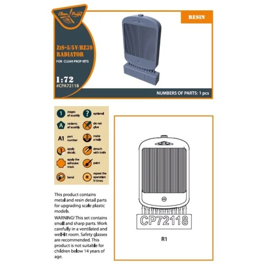 ZiS-5/5V/BZ39 Radiator for CP kits, 1/72 - Clear Prop Accessories C...