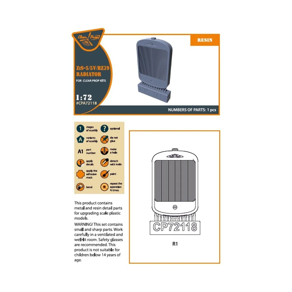 ZiS-5/5V/BZ39 Radiator for CP kits, 1/72 - Clear Prop Accessories C...