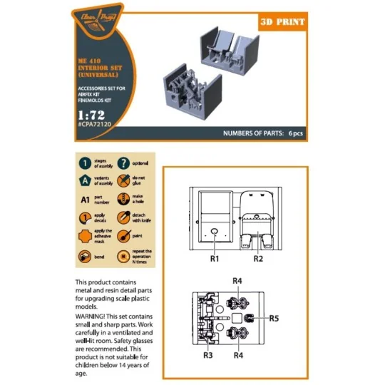 Me-410 B-1/U2/U4/R4 interior for Airfix, Finemolds kits, 1/72 - Cle... Me-410 B-1/U2/U4/R4 interior for Airfix, Finemolds kits, 1/72 - Cle...