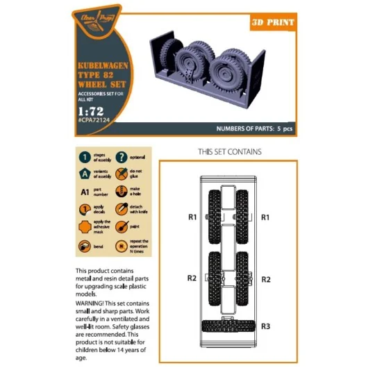 Kubelwagen type 82 Wheel set, 1/72 - Clear Prop Accessories CPA72124 Kubelwagen type 82 Wheel set, 1/72 - Clear Prop Accessories CPA72124