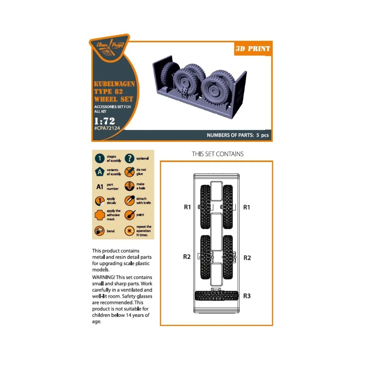 Kubelwagen type 82 Wheel set, 1/72 - Clear Prop Accessories CPA72124 Kubelwagen type 82 Wheel set, 1/72 - Clear Prop Accessories CPA72124