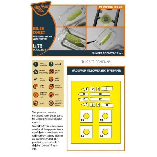 DH.88 Comet painting mask for CP kits, 1/72 - Clear Prop Accessorie... DH.88 Comet painting mask for CP kits, 1/72 - Clear Prop Accessorie...