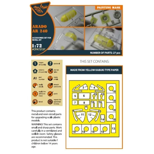 Arado Ar-240 painting mask for REVELL kit, 1/72 - Clear Prop Access...