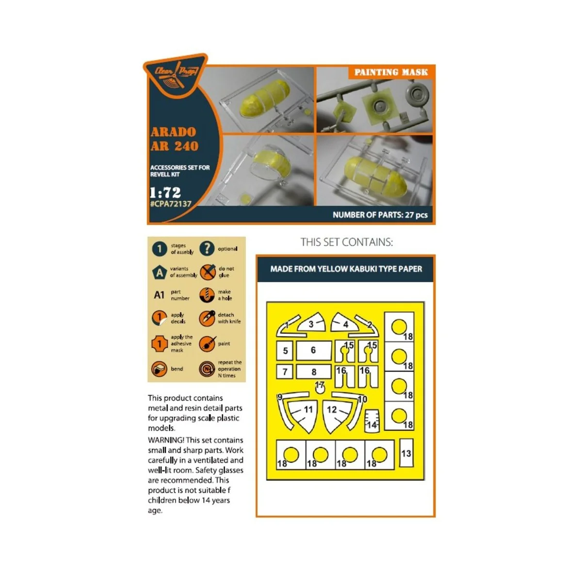 Arado Ar-240 painting mask for REVELL kit, 1/72 - Clear Prop Access...