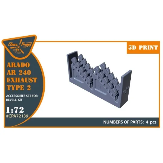 Arado Ar-240 exhausts type 2 for REVELL kit, 1/72 - Clear Prop Acce...