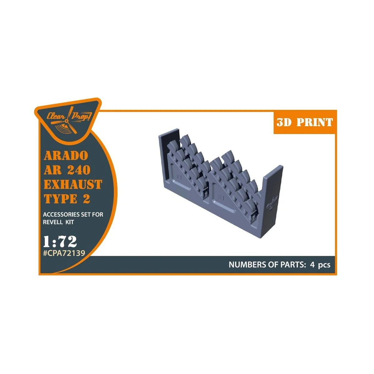 Arado Ar-240 exhausts type 2 for REVELL kit, 1/72 - Clear Prop Acce...