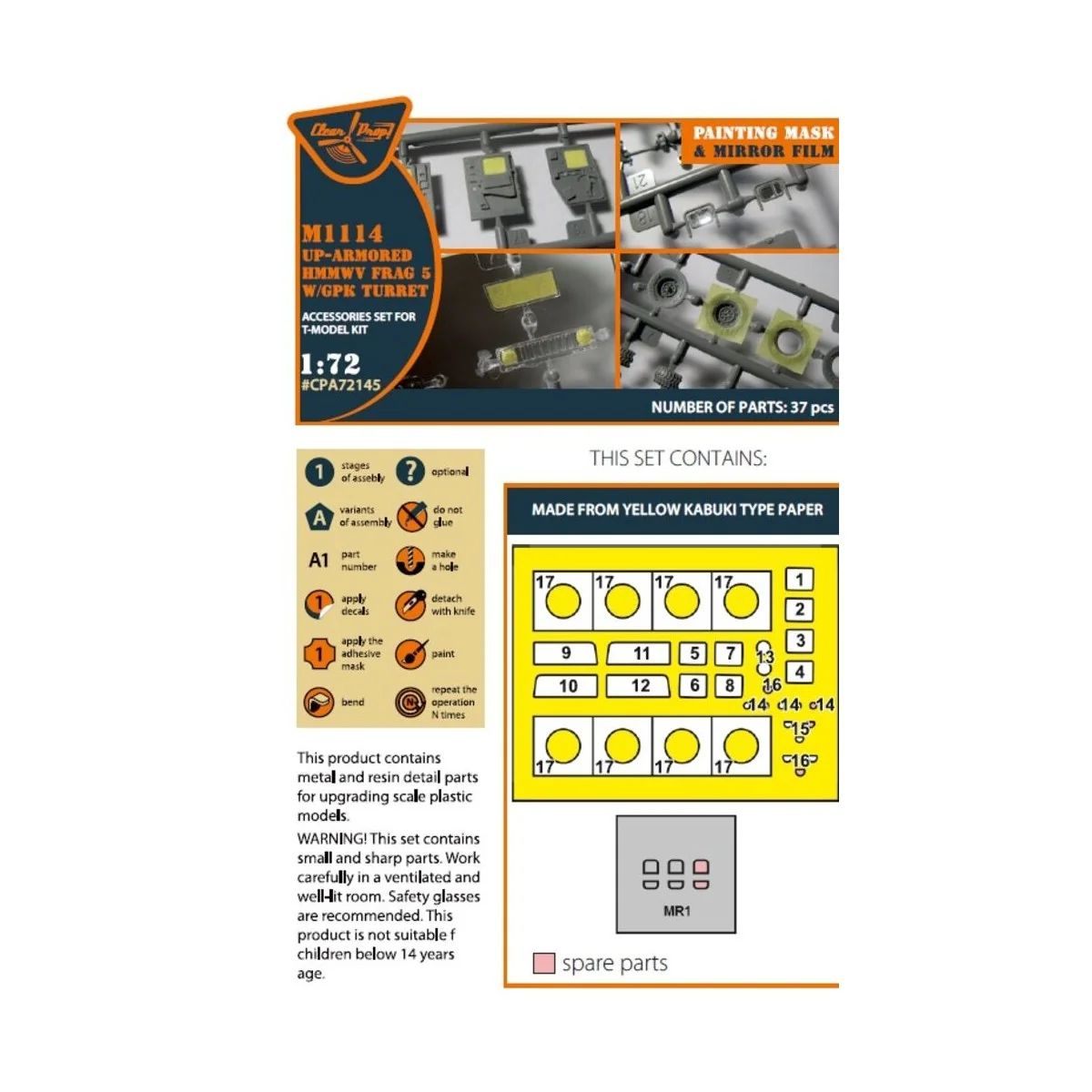 M1114 Up-armored HMMWV Frag 5 W/GPK Turren painting mask for T-Mode... M1114 Up-armored HMMWV Frag 5 W/GPK Turren painting mask for T-Mode...