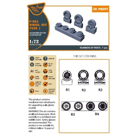 F-86A wheel set type 1 for CP kits, 1/72 - Clear Prop Accessories C...