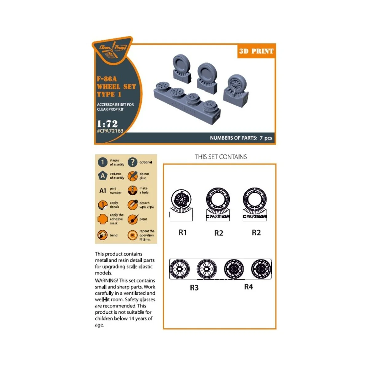 F-86A wheel set type 1 for CP kits, 1/72 - Clear Prop Accessories C...