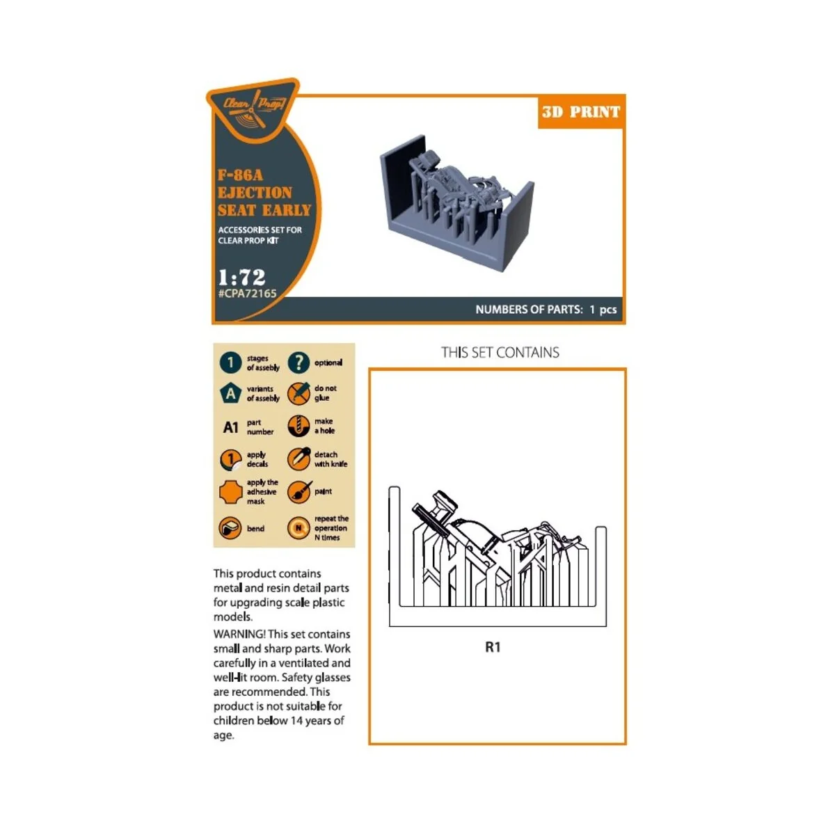 F-86A Ejection seat early for CP kits, 1/72 - Clear Prop Accessorie... F-86A Ejection seat early for CP kits, 1/72 - Clear Prop Accessorie...