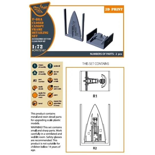 F-86A Closed canopy frame detailing set for CP kits, 1/72 - Clear P...