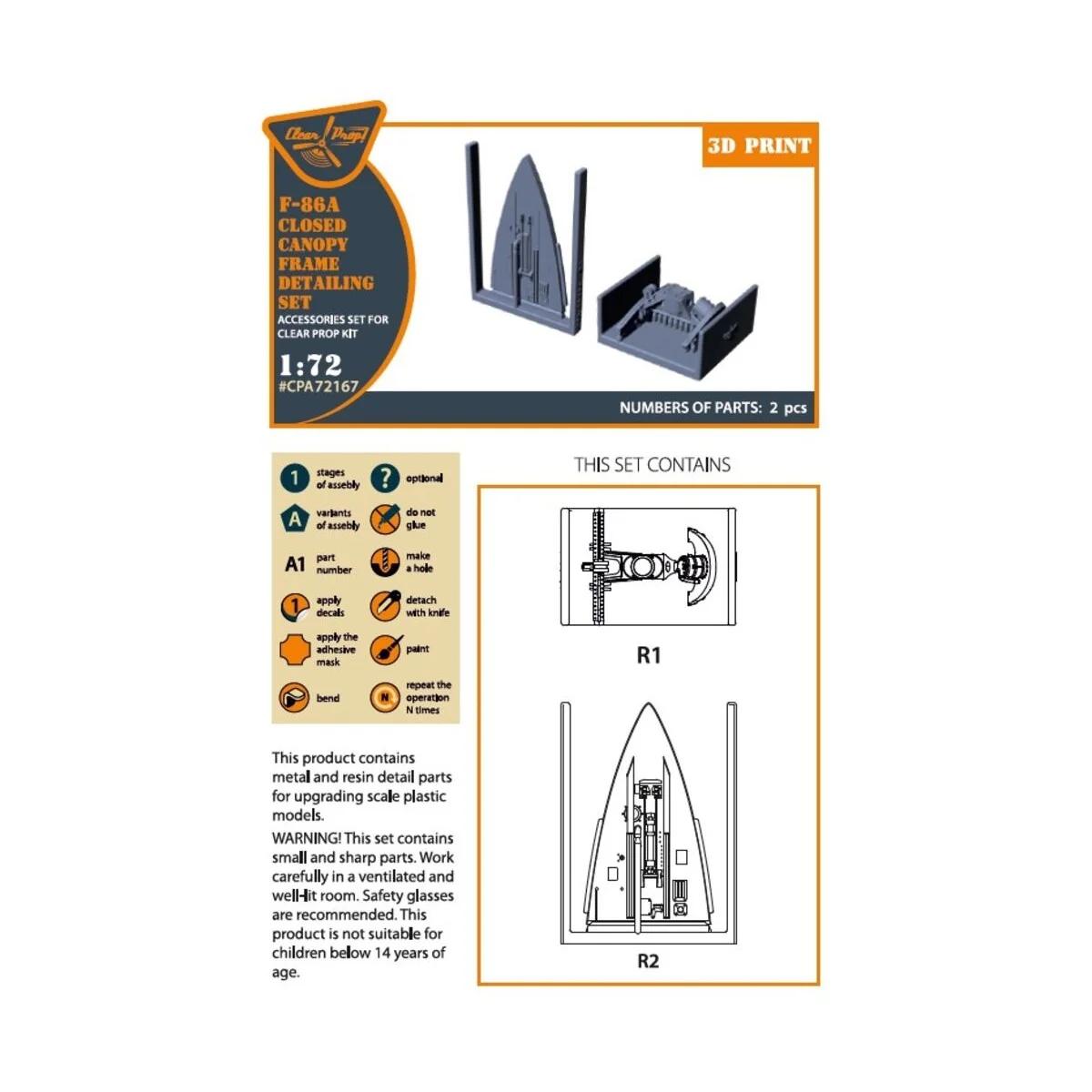 F-86A Closed canopy frame detailing set for CP kits, 1/72 - Clear P...