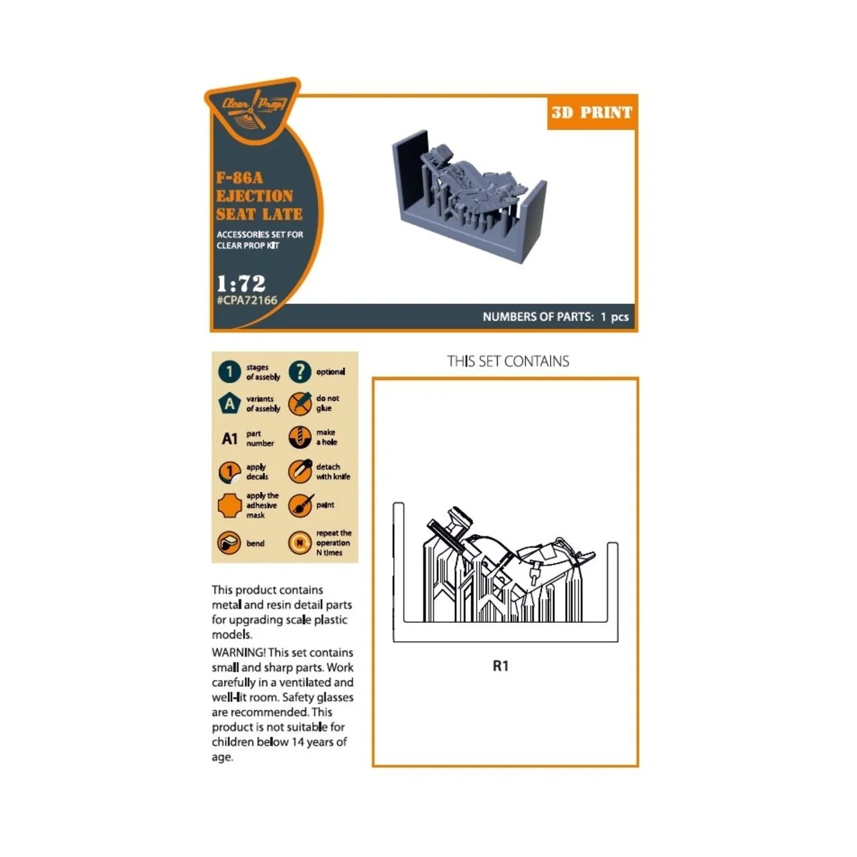 F-86A Ejection seat late for CP kits, 1/72 - Clear Prop Accessories... F-86A Ejection seat late for CP kits, 1/72 - Clear Prop Accessories...