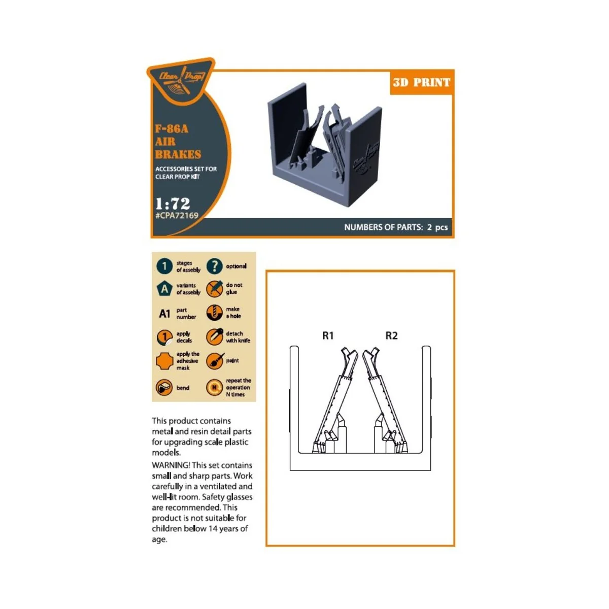 F-86A air brakes for CP kits, 1/72 - Clear Prop Accessories CPA72169 F-86A air brakes for CP kits, 1/72 - Clear Prop Accessories CPA72169