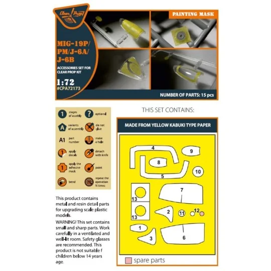 MiG-19P/PM/J-6A/J-6B painting mask for CP kits, 1/72 - Clear Prop A...