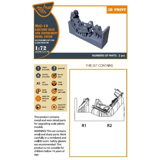 MiG-19 Ejection seat and instrument panel cover for CP kits, 1/72 -...
