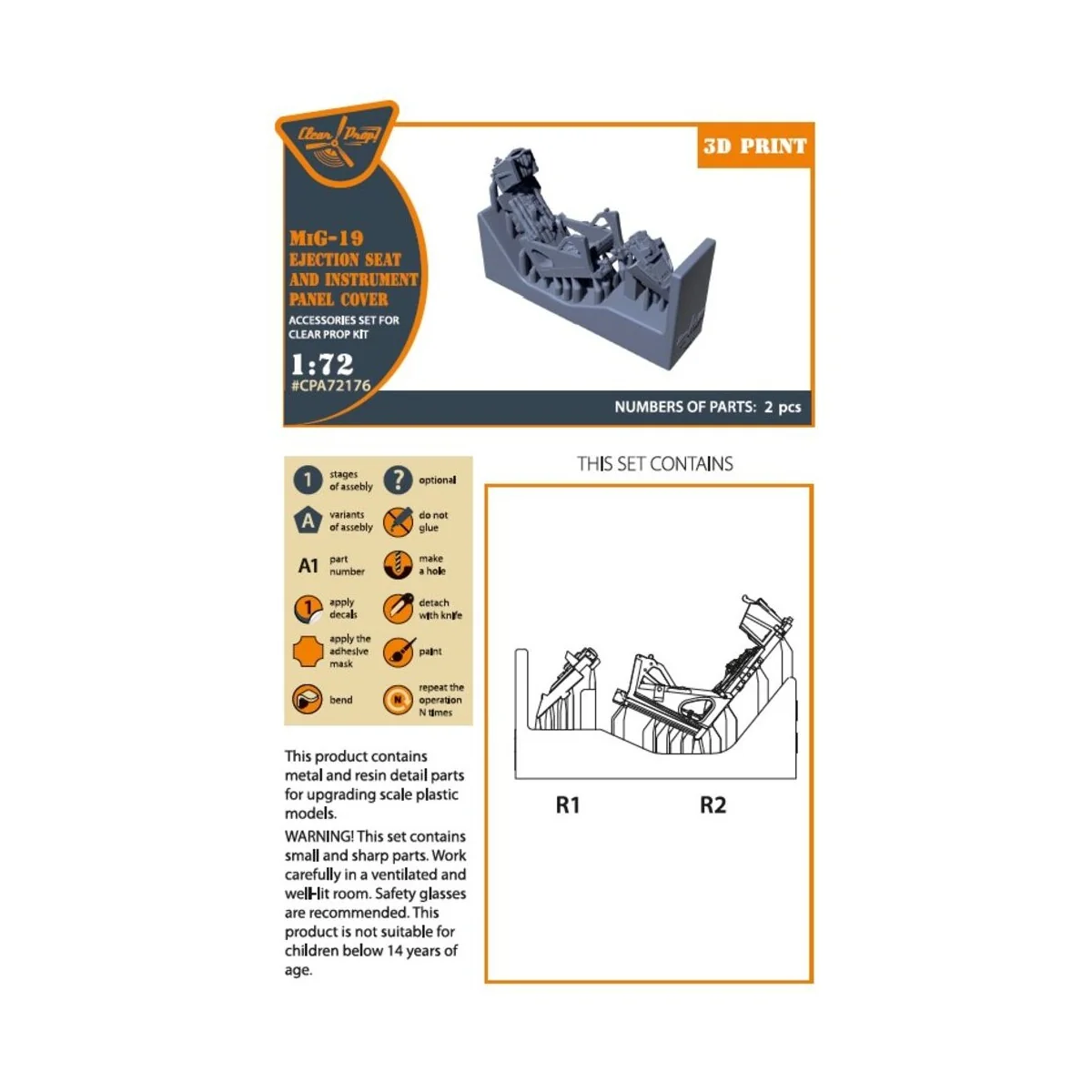 MiG-19 Ejection seat and instrument panel cover for CP kits, 1/72 -...
