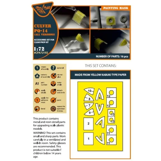 Culver PQ-14 (all versions) painting mask for CP kits, 1/72 - Clear... Culver PQ-14 (all versions) painting mask for CP kits, 1/72 - Clear...