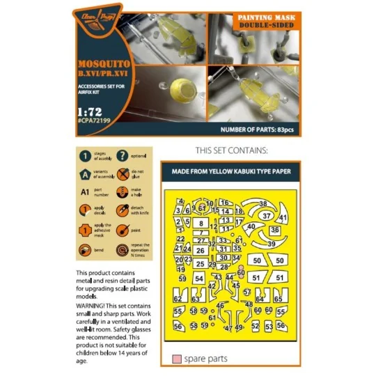 Mosquito B.XVI/PRXVI double-sided painting mask for Airfix kit, 1/7... Mosquito B.XVI/PRXVI double-sided painting mask for Airfix kit, 1/7...