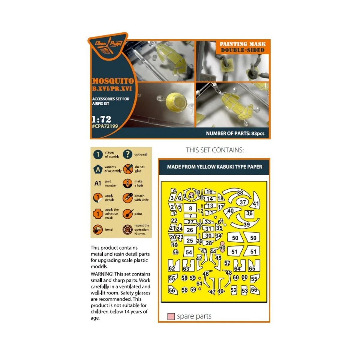 Mosquito B.XVI/PRXVI double-sided painting mask for Airfix kit, 1/7... Mosquito B.XVI/PRXVI double-sided painting mask for Airfix kit, 1/7...