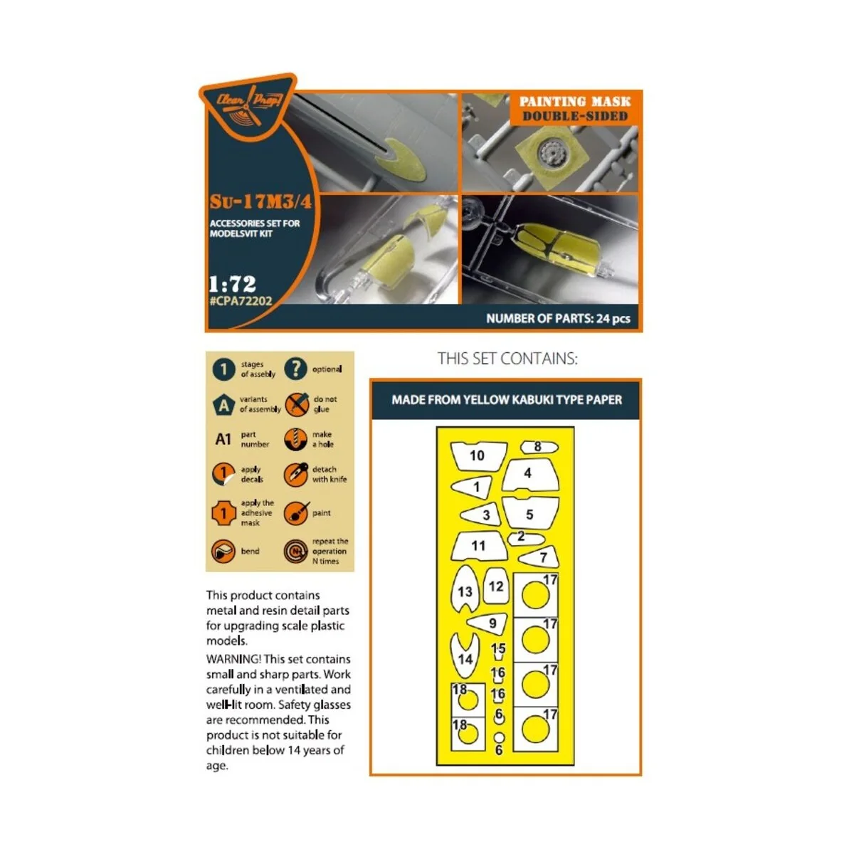 Su-17M3/4 double-sided painting mask for Modelsvit kit, 1/72 - Clea...